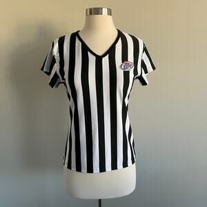In Your Face Miller Lite Ref Shirt Bartender Black White Stripe V-Neck Medium